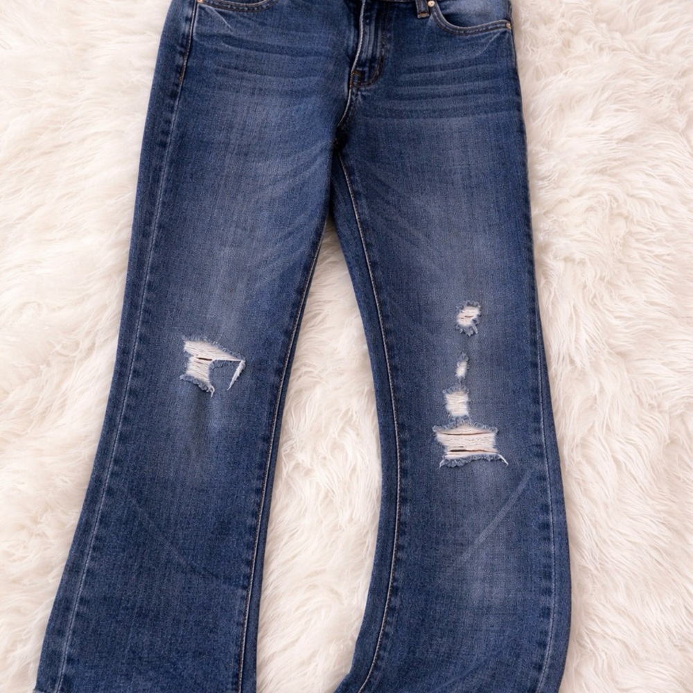 Women's Distressed Mid-Blue Jeans